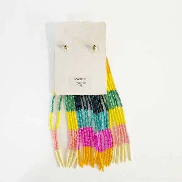 NWT Casa Clara x Revolve Sadie Earrings in Retreat Plaid Multicolor Seed Beads - Picture 3 of 5